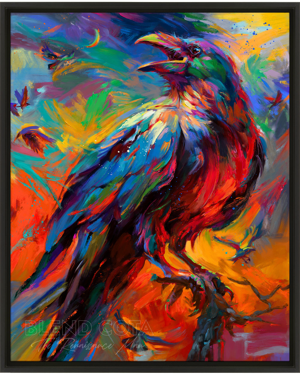 The Mystical Raven - Blend Cota Limited Edition Art Framed on Canvas - Blend Cota Studios - black frame