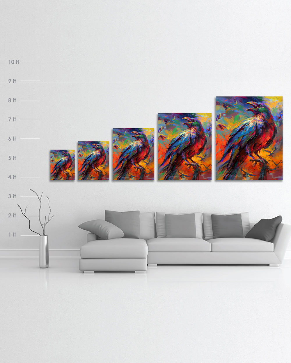 The Mystical Raven - Blend Cota Limited Edition Art on Metal - Blend Cota Studios - size chart comparison