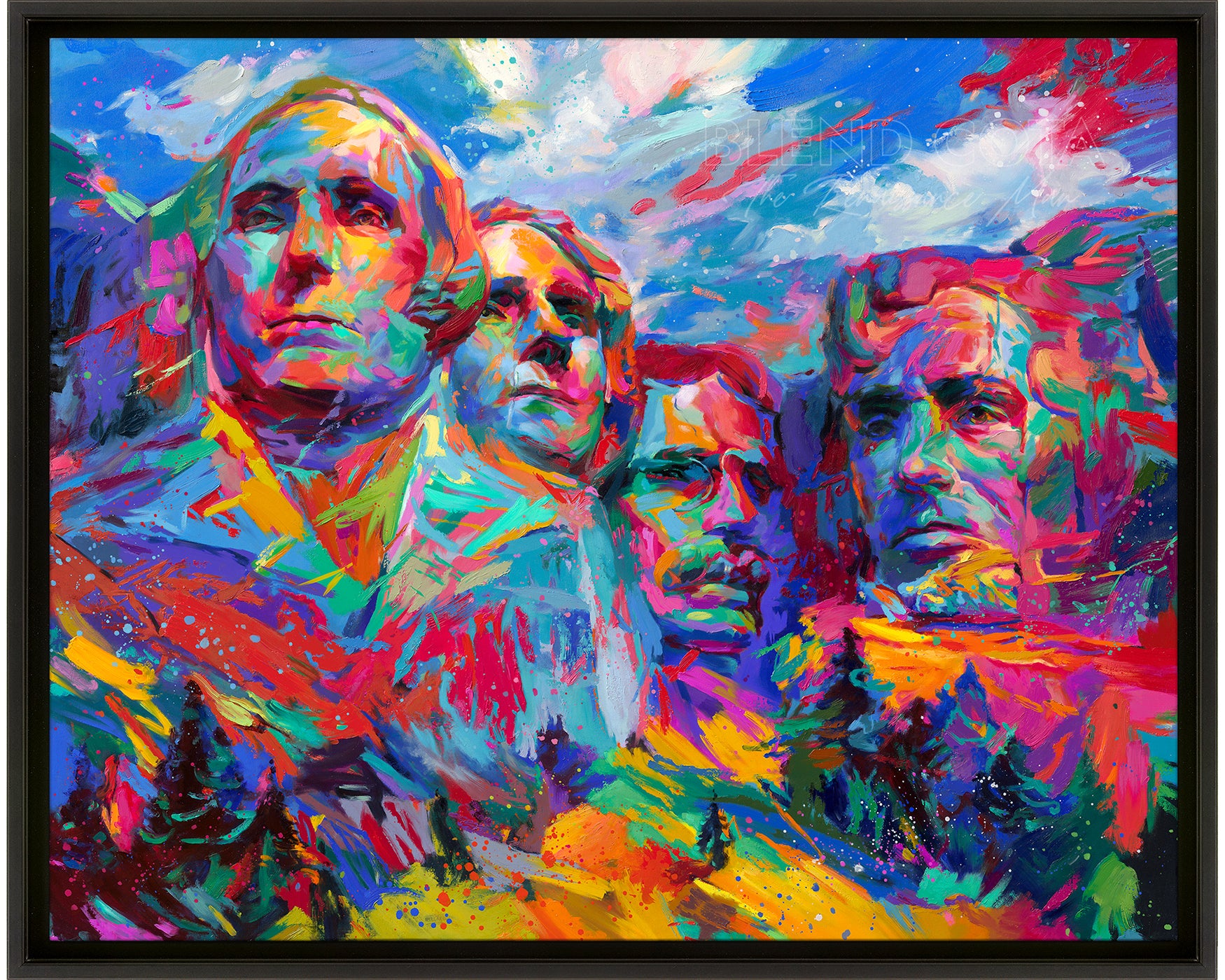 
                  
                    Mount Rushmore | Hope For a Brighter Future painted by Blend Cota limited edition art framed on canvas from Blend Cota Studios with a thin black frame
                  
                