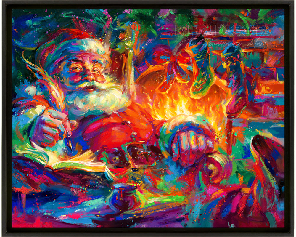 Santa painted by Blend Cota Limited Edition Art Framed on Canvas from Blend Cota Studios with a thin black frame