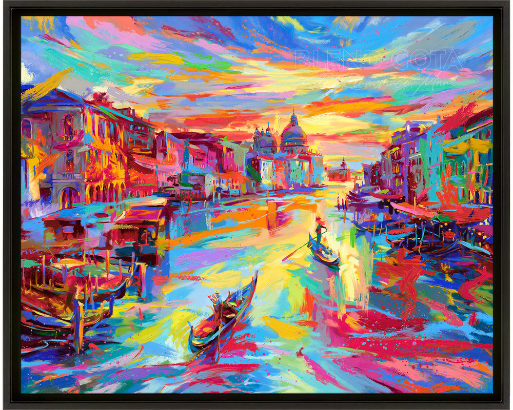 Venice colour painting - The City of Water painted by Blend Cota Limited Edition Art Framed on Canvas from Blend Cota Studios with thin black frame