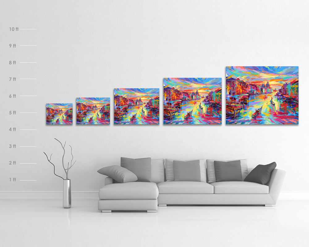 Venice colour painting - The City of Water painted by Blend Cota Limited Edition Art on Metal from Blend Cota Studios with size chart comparison between print sizes