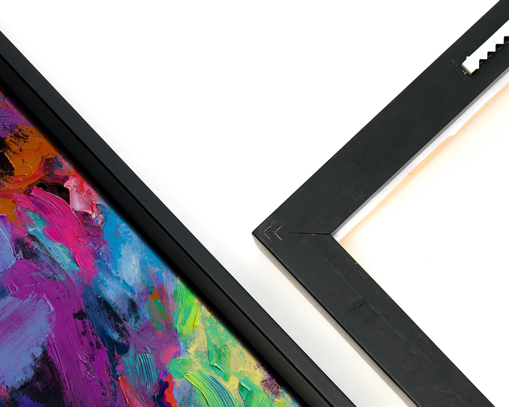 
                  
                    Wolves True Love - Blend Cota Art Print Framed on Canvas - Blend Cota Studios - Black Frame close up detail and reverse
                  
                